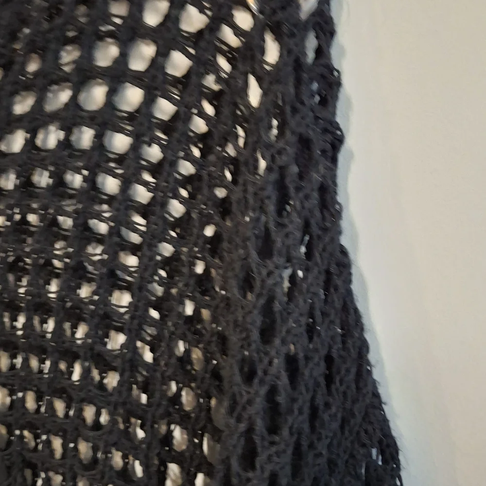Daisy Street Black Open-Knit Sweater Crochet Top Long Sleeve Star Knit Long Soft - Picture 7 of 9
